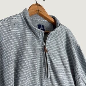 Johnnie-O Mens 2XL Blue White Striped Quarter Zip Pullover Cotton Lyocell Blend